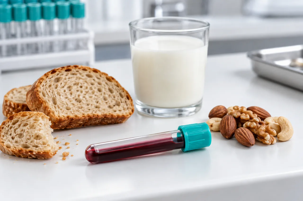 Пробирка с кровью и продукты питания для панели на пищевую непереносимость
